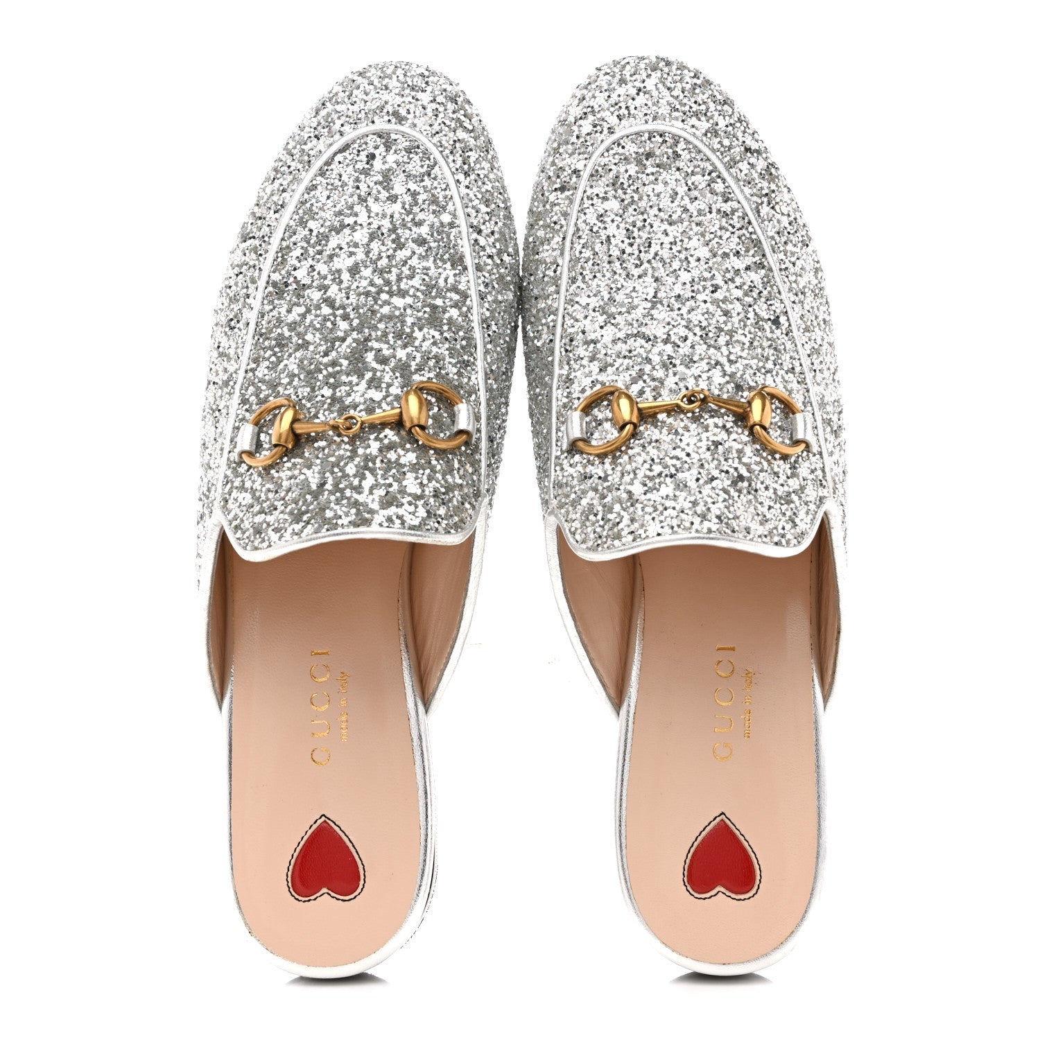 Gucci Glitter Womens Princetown Slippers 36 Silver