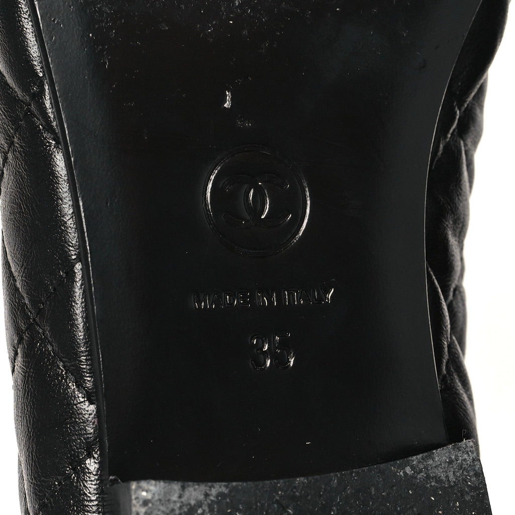 Aged Calfskin Quilted CC Cap Toe Ballerina Flats 35 Black