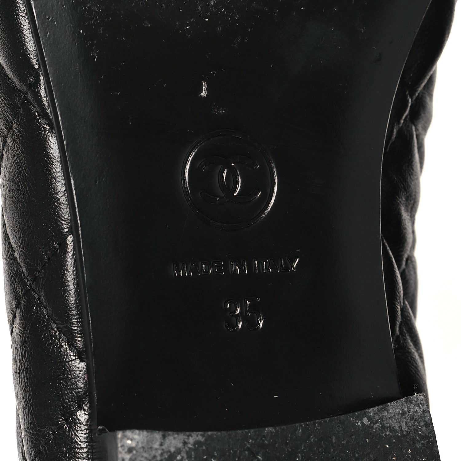 Aged Calfskin Quilted CC Cap Toe Ballerina Flats 35 Black
