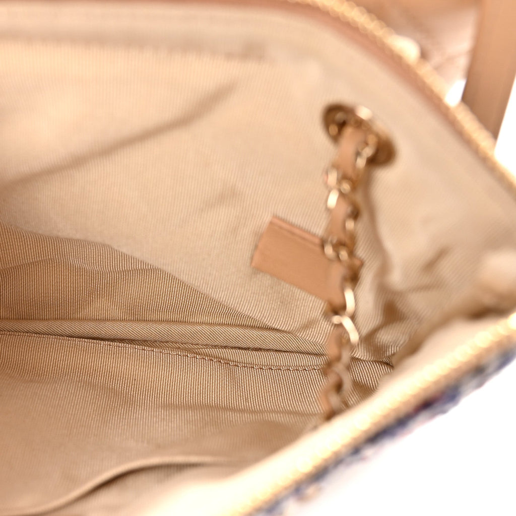 Chanel Tweed Lambskin Quilted Pouch Beige Multicolor