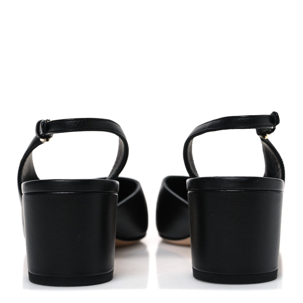 Lambskin Grosgrain Pearl Cap Toe CC Slingback Pumps 40.5 Black