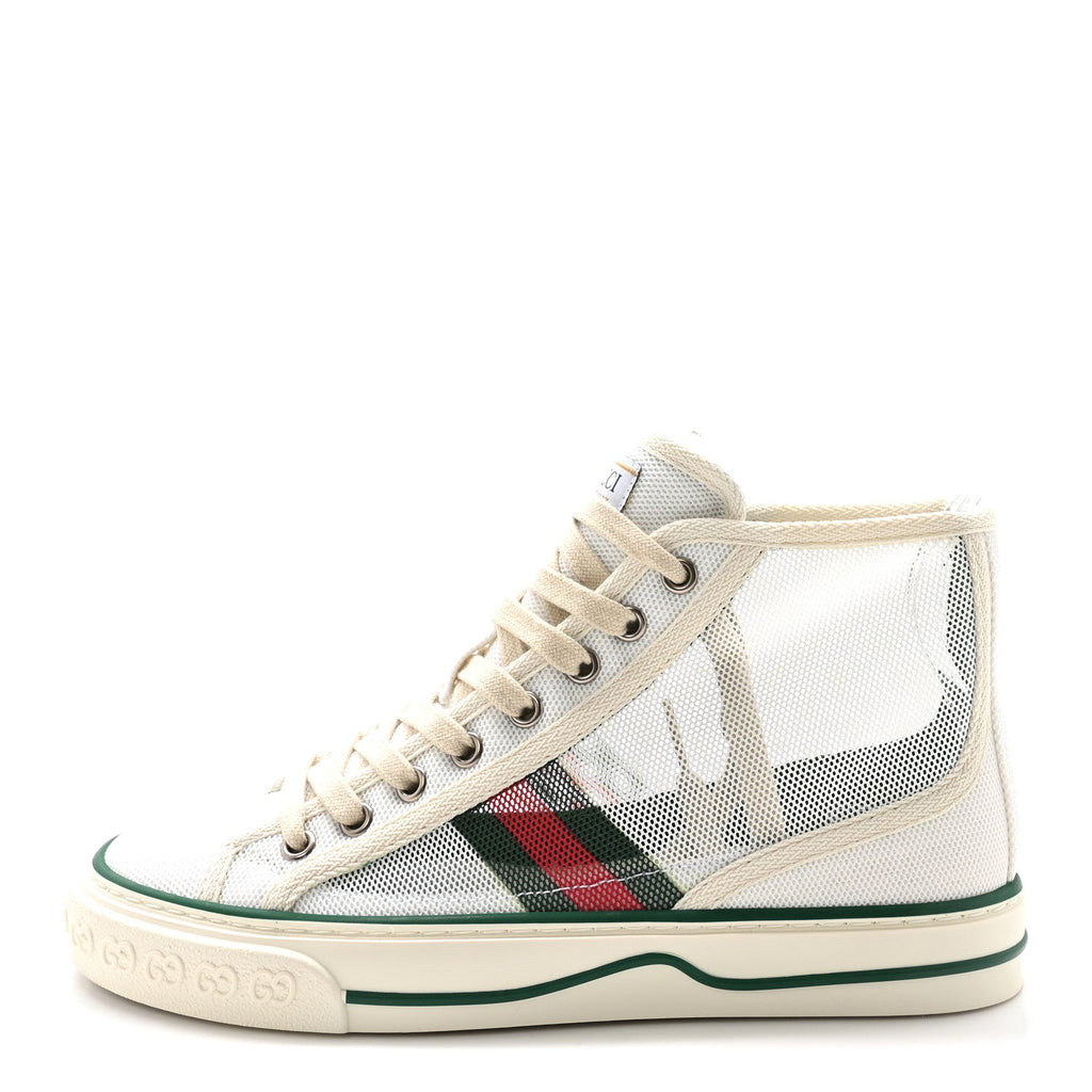 Gucci Mesh Web Womens 1977 Tennis High Top Sneakers 36 Great White Mystic White