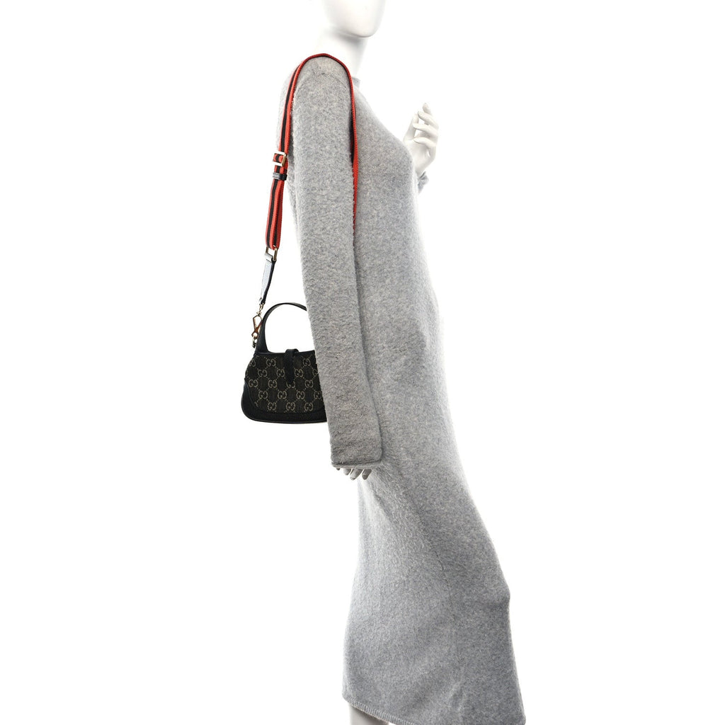 Gucci Jacquard Denim GG Monogram Small Jackie 1961 Hobo Black Ivory