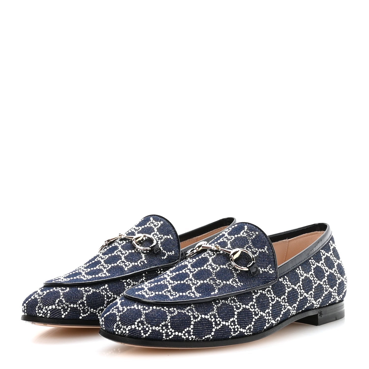 Gucci Denim Crystal GG Monogram Horsebit Womens Jordaan Loafers 37 Deep Blue Blue Milad