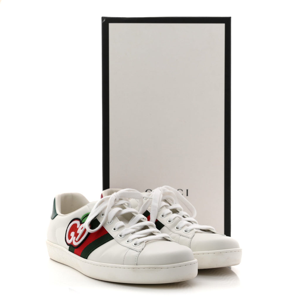 Gucci Calfskin Crocodile Web Mens Ace Sneakers 8 White Green
