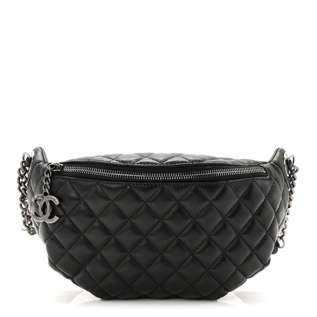 Chanel Lambskin Quilted Banane Waist Bag Fanny Pack Black