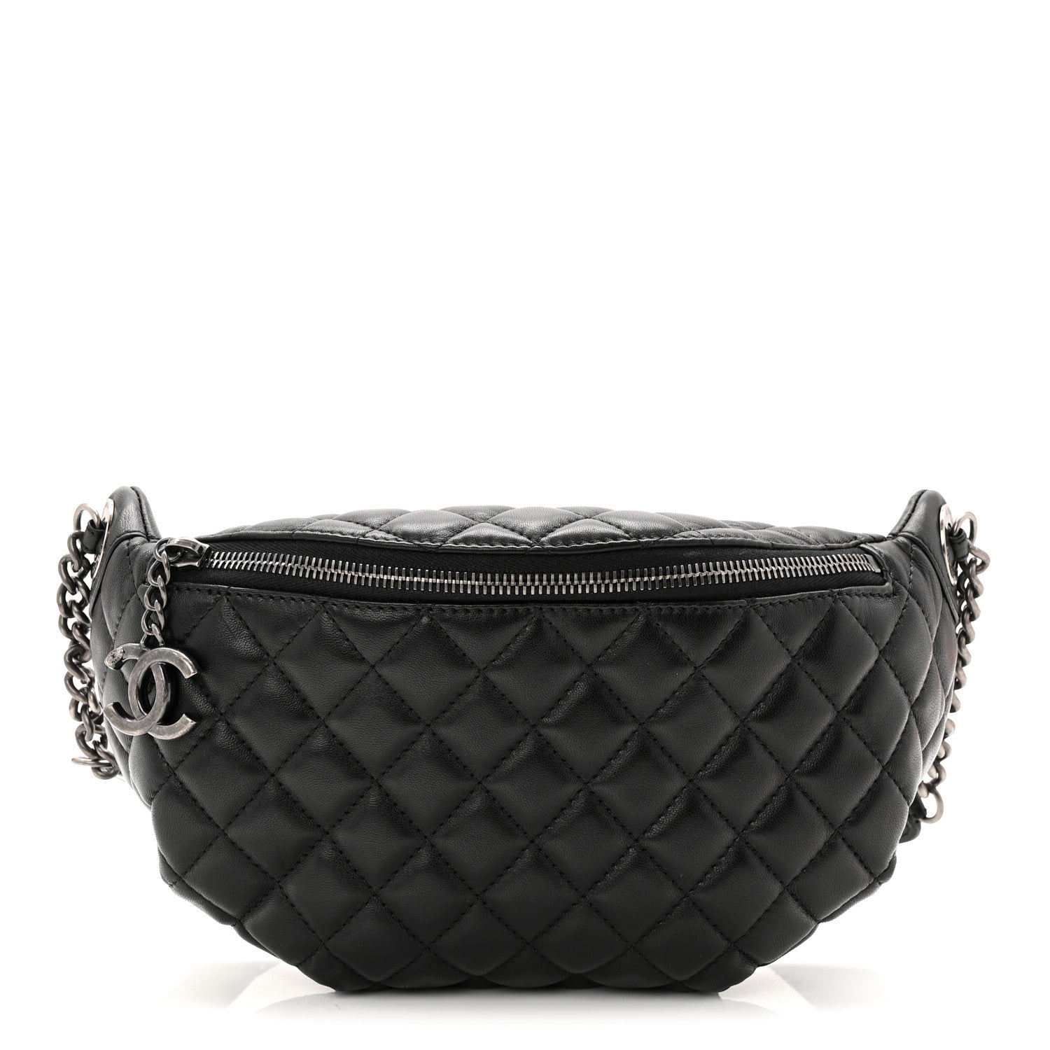 Chanel Lambskin Quilted Banane Waist Bag Fanny Pack Black