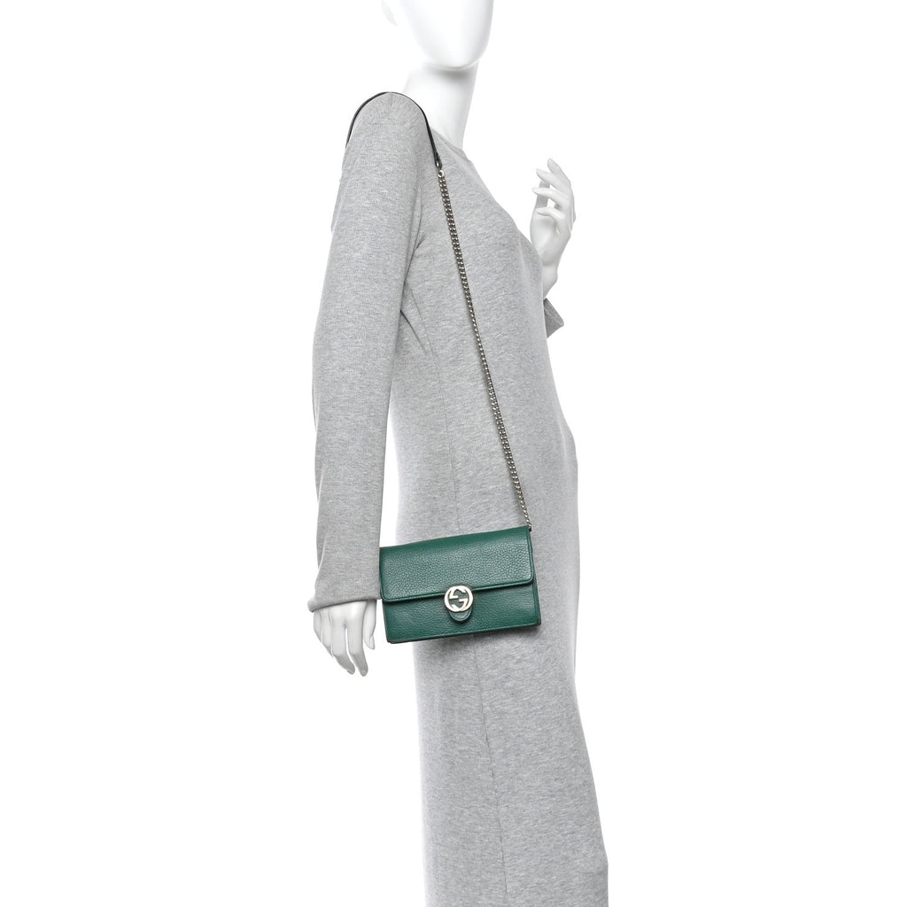 Gucci Dollar Calfskin Interlocking G Chain Wallet Emerald