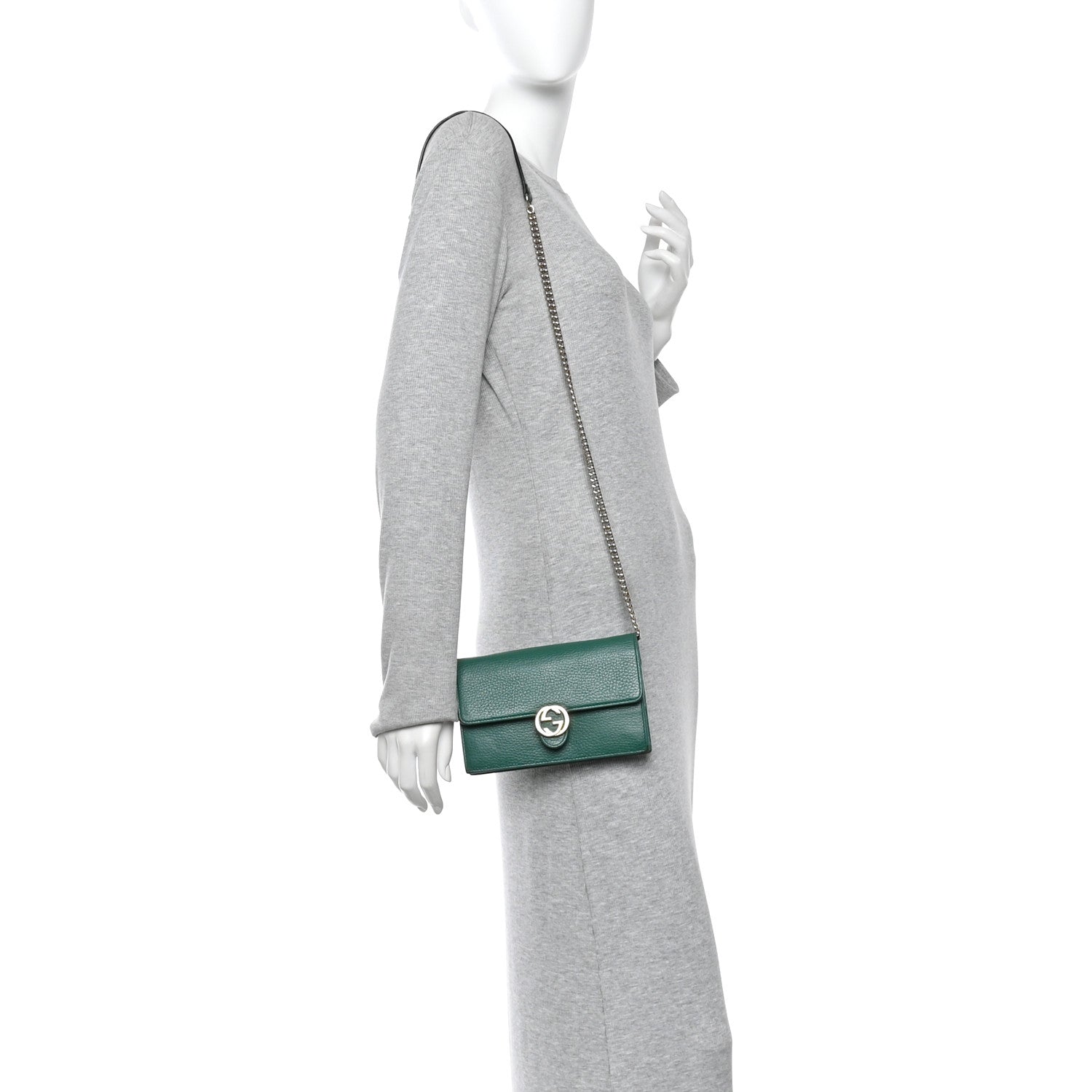 Gucci Dollar Calfskin Interlocking G Chain Wallet Emerald