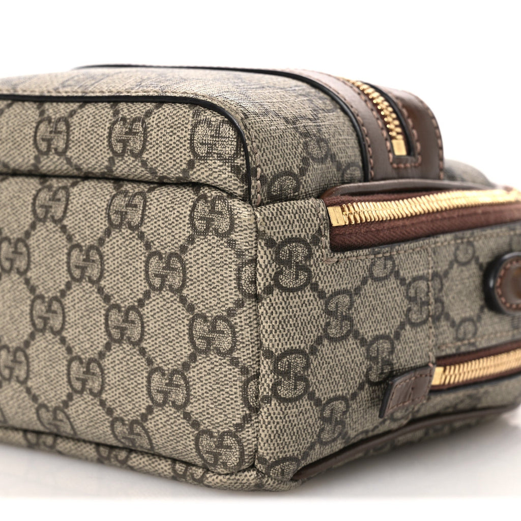 Gucci GG Supreme Monogram Azalea Calfskin Retro Interlocking G Multi-Function Bag Beige Ebony Brown Sugar