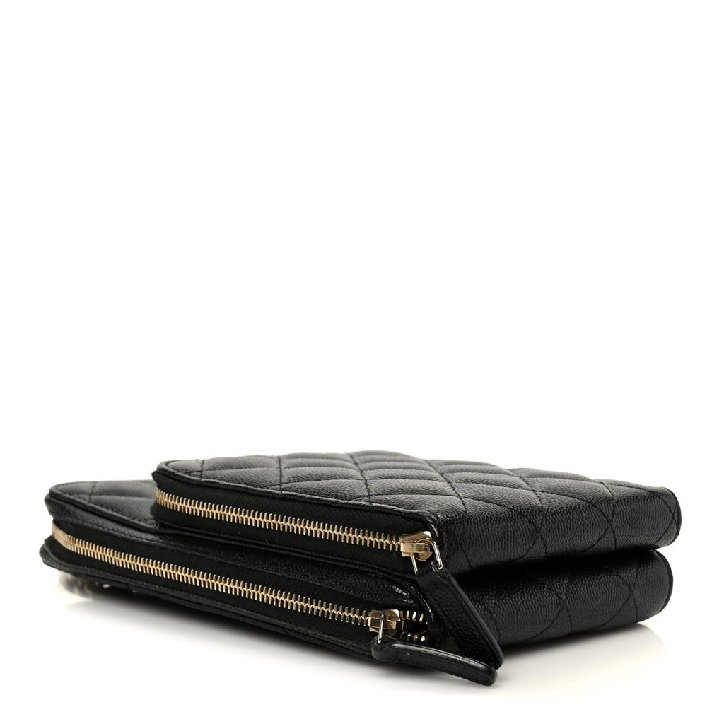 Chanel Caviar Quilted Phone Holder With Chain Black