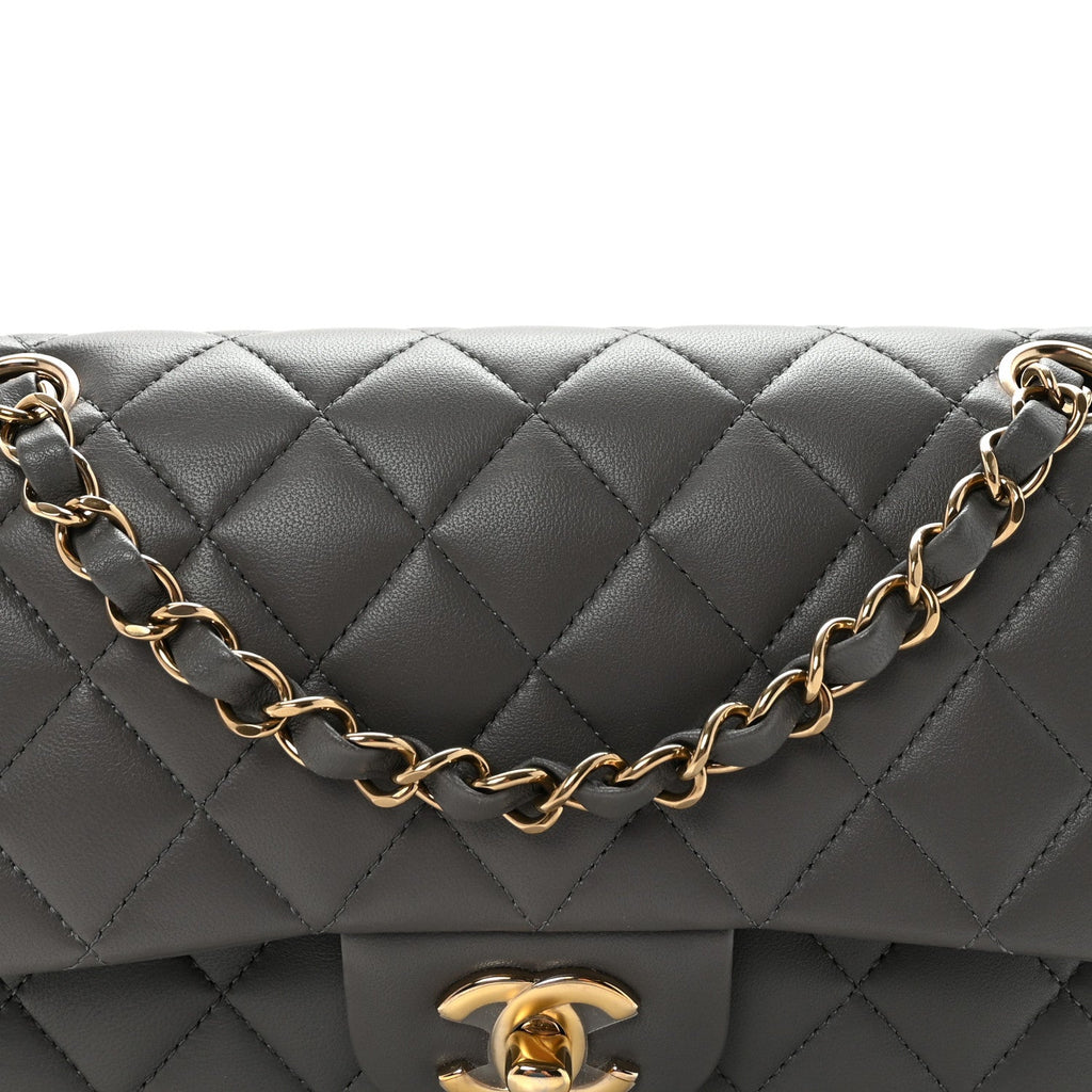Chanel Lambskin Quilted Small Double Flap Grey
