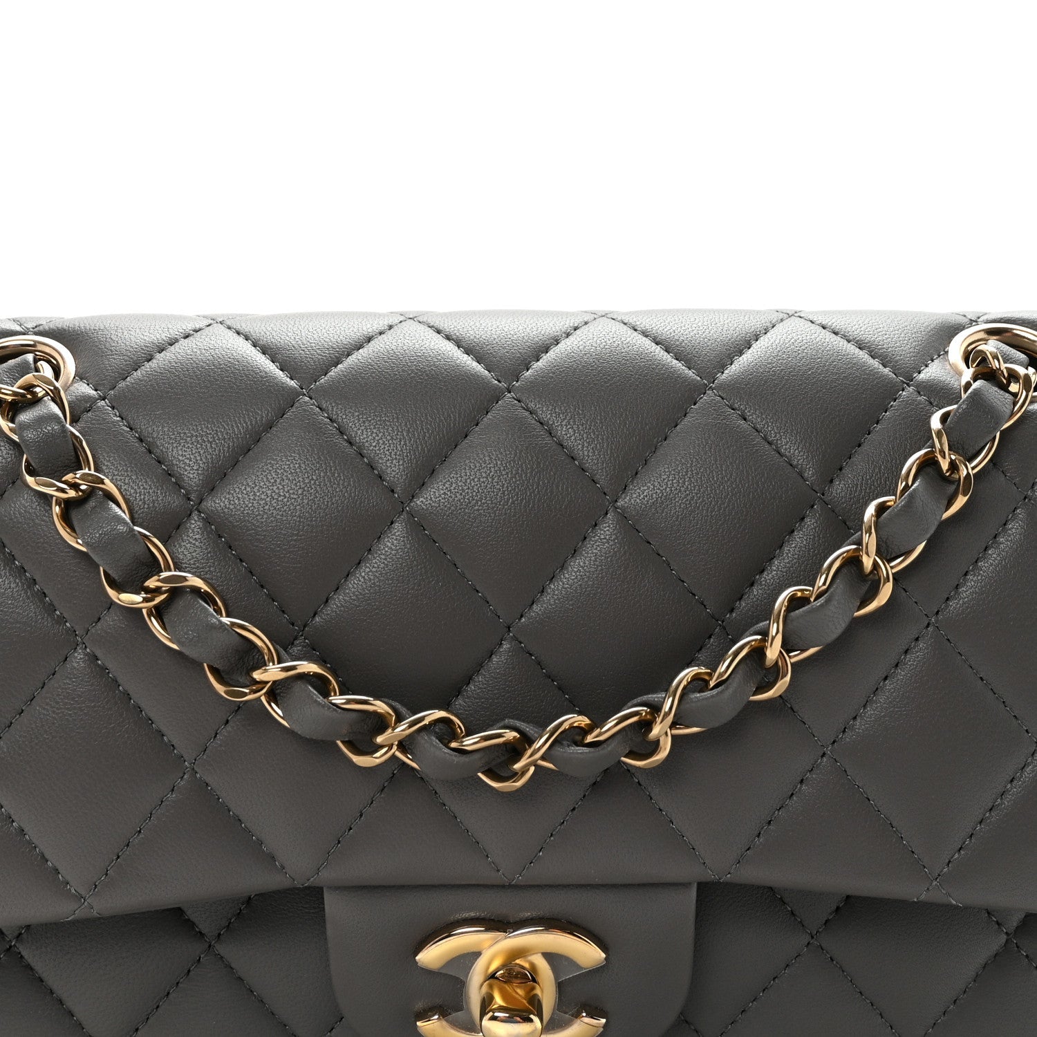 Chanel Lambskin Quilted Small Double Flap Grey