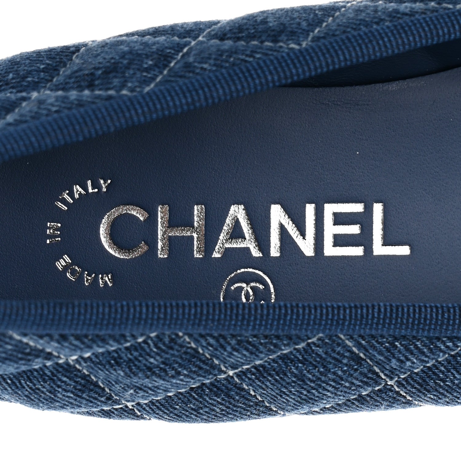 Chanel Washed Denim Quilted Cap Toe CC Ballerina Flats 36.5 Blue
