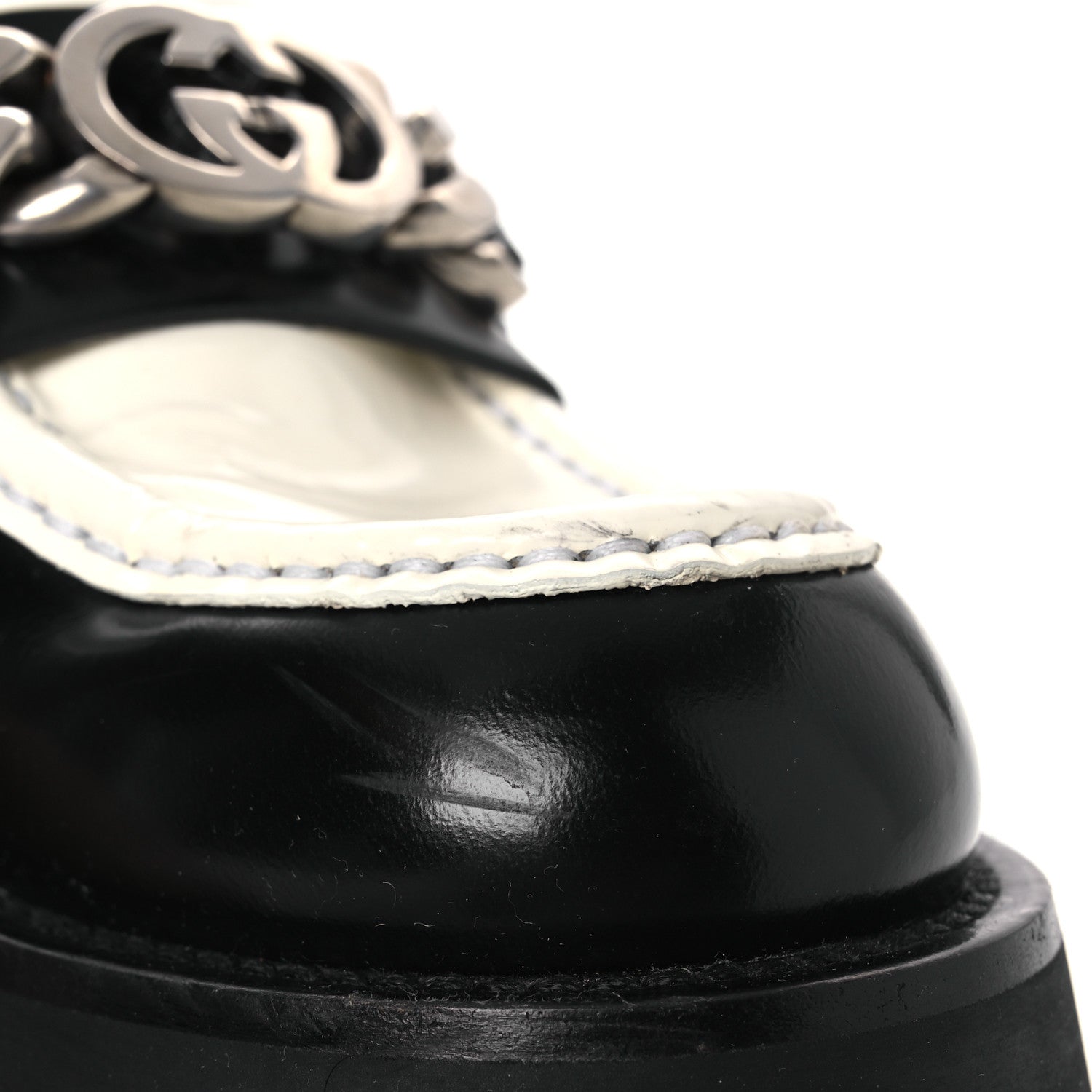 Gucci Cordovan Lux Womens Interlocking G Platform Lug Sole Loafers 36 Black Off White