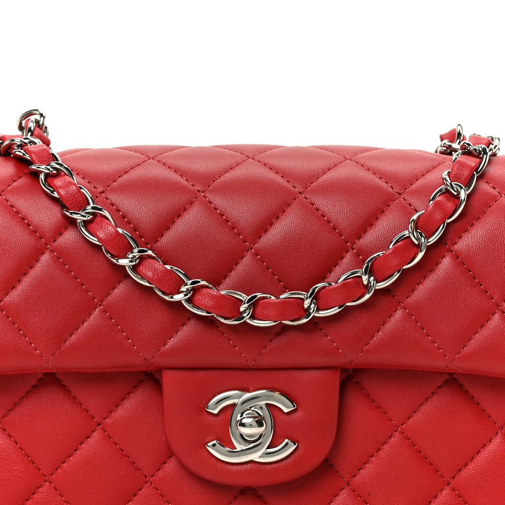 Chanel Lambskin Quilted Mini Rectangular Flap Dark Red