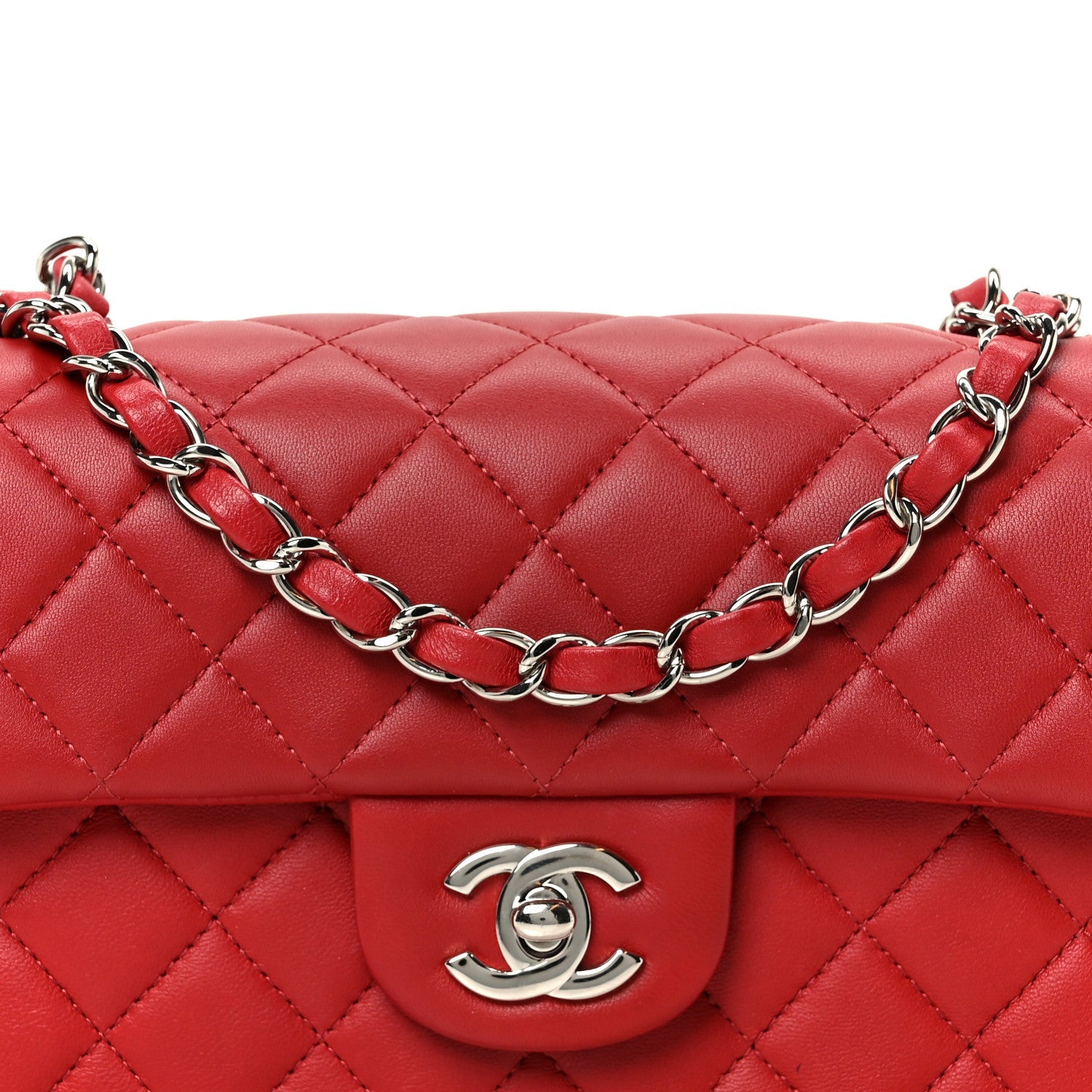 Chanel Lambskin Quilted Mini Rectangular Flap Dark Red