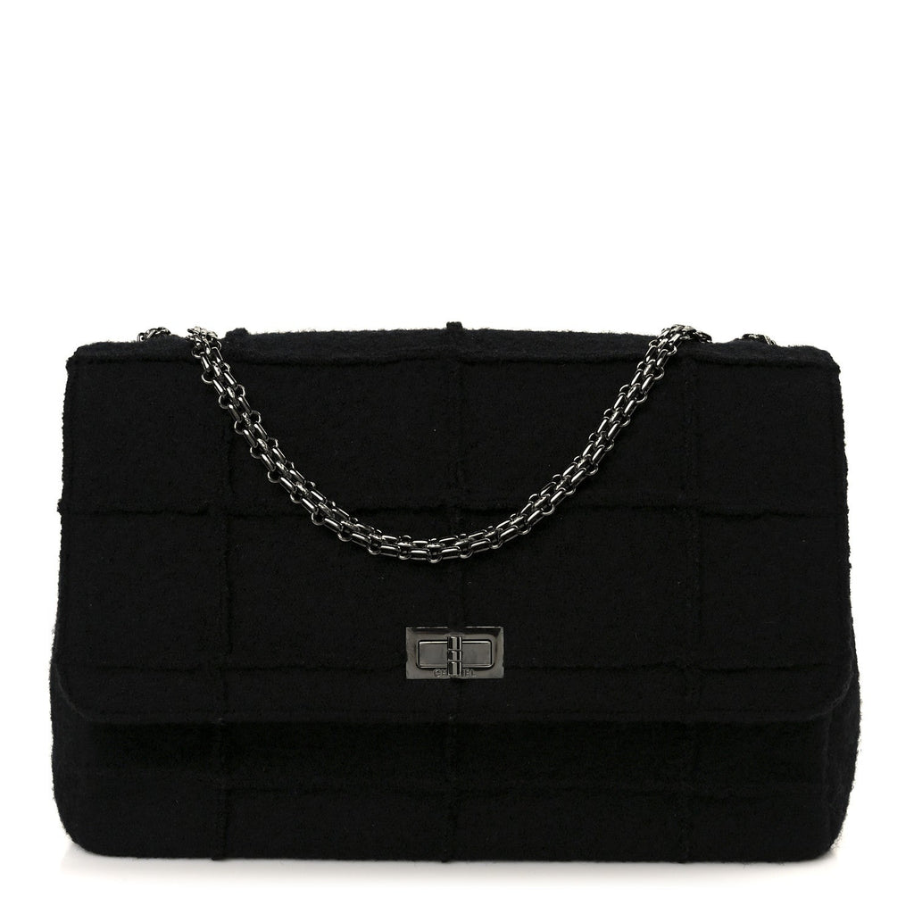 Chanel Wool Jumbo Chocolate Bar Mademoiselle Flap Black