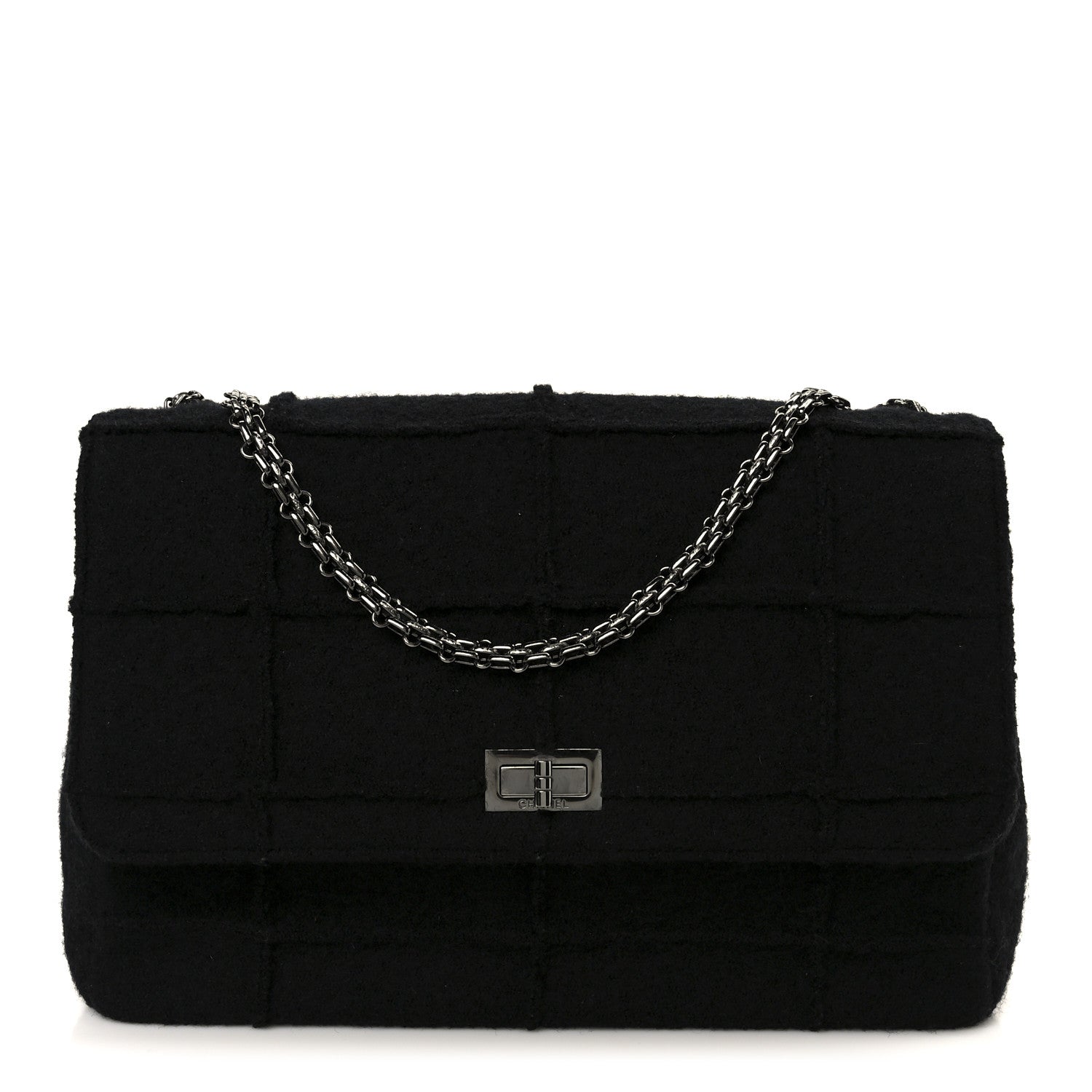 Chanel Wool Jumbo Chocolate Bar Mademoiselle Flap Black