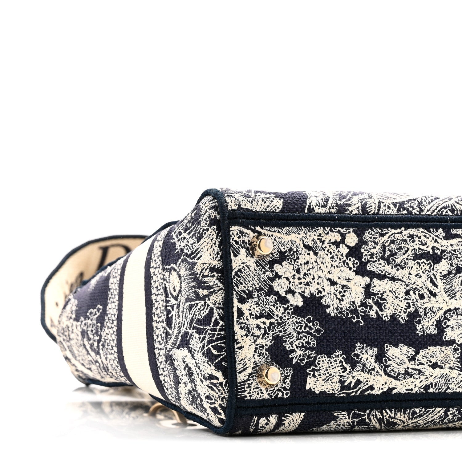 Christian Dior Canvas Toile De Jouy Embroidered Medium Lady D-Lite Navy