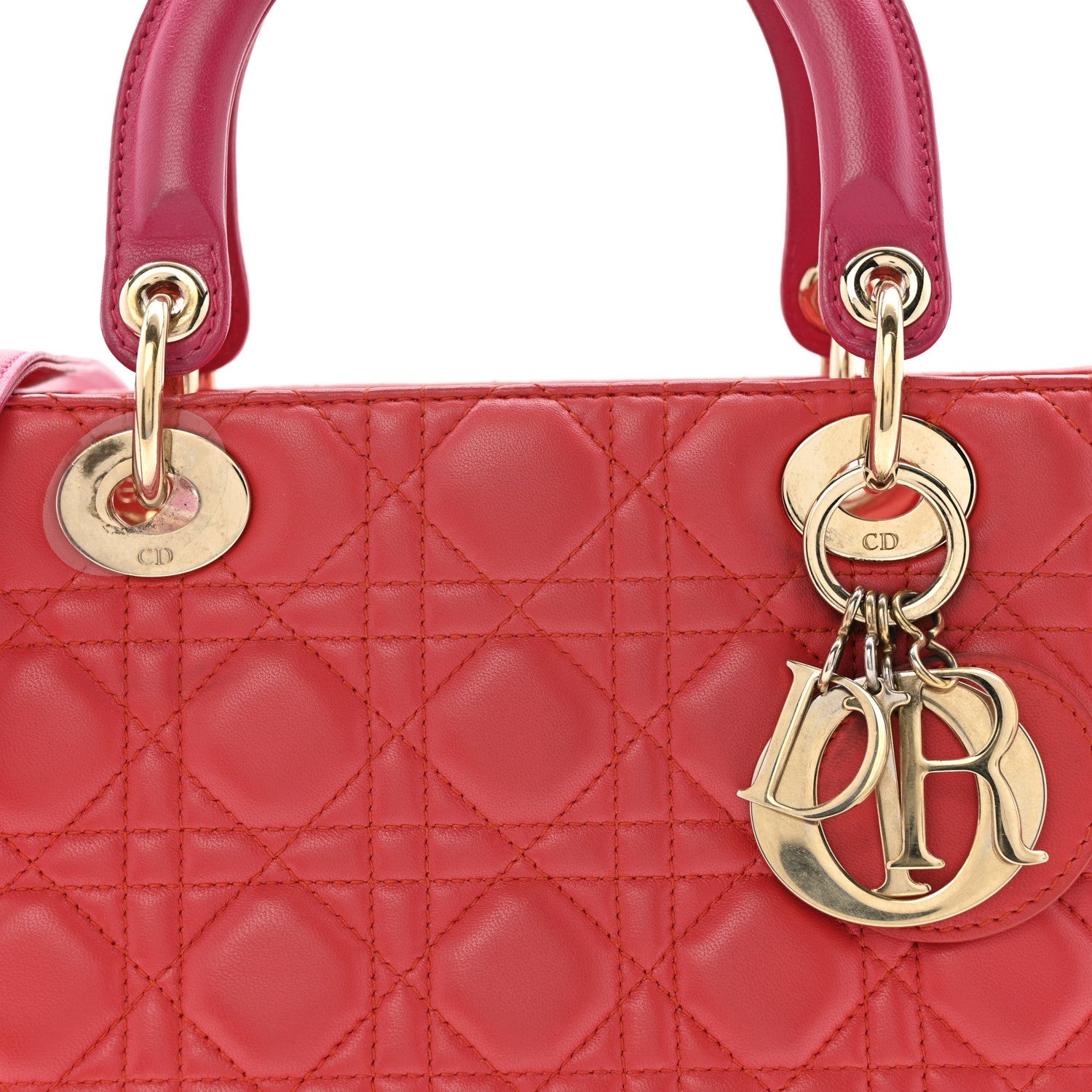 Christian Dior Lambskin Cannage Medium Bi-Color Lady Dior Orange Fuchsia