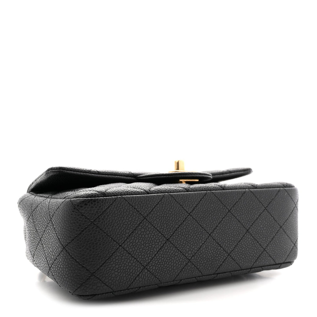 Chanel Metallic Caviar Quilted Mini Rectangular Flap Black