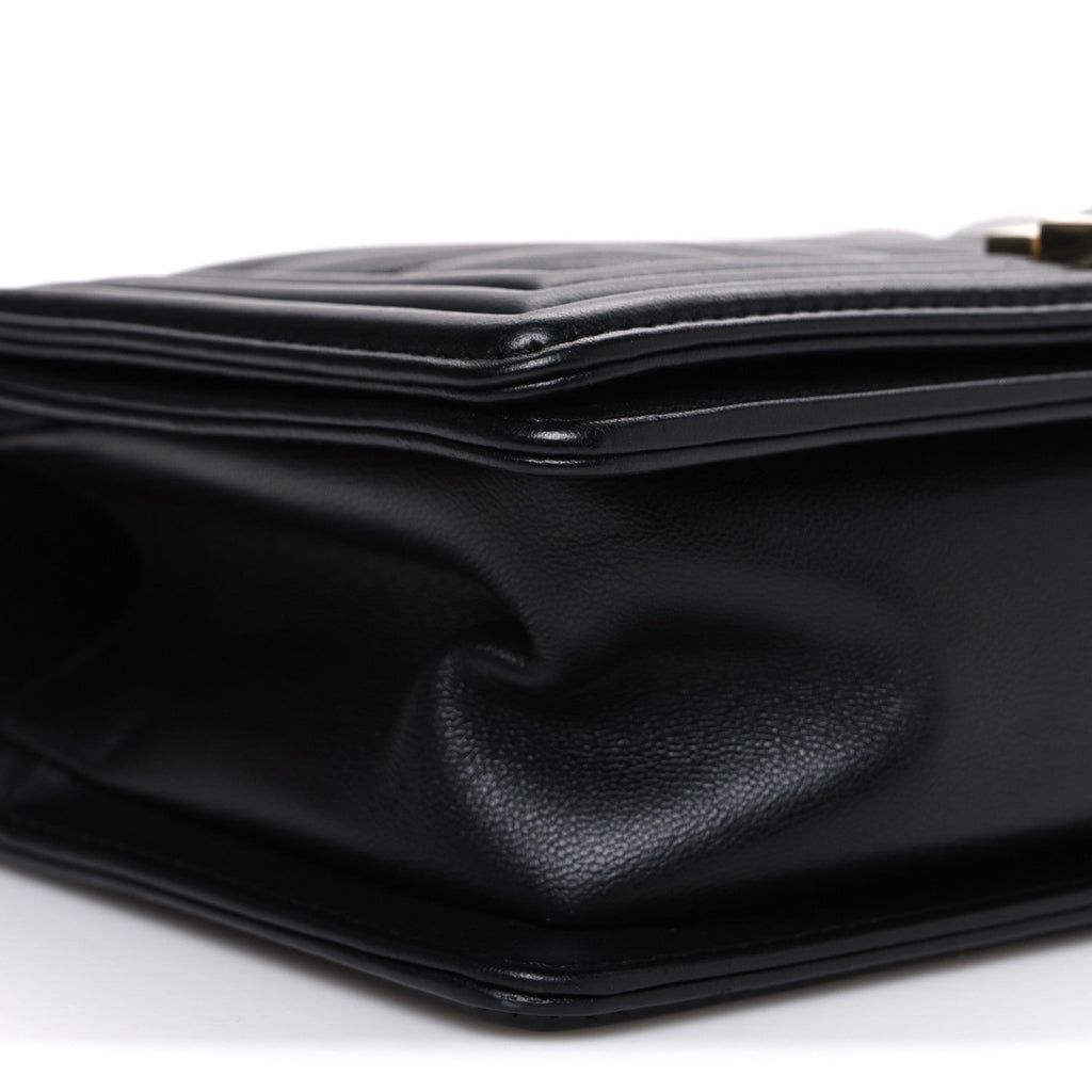Chanel Calfskin Chevron Quilted Medium Boy Flap Black