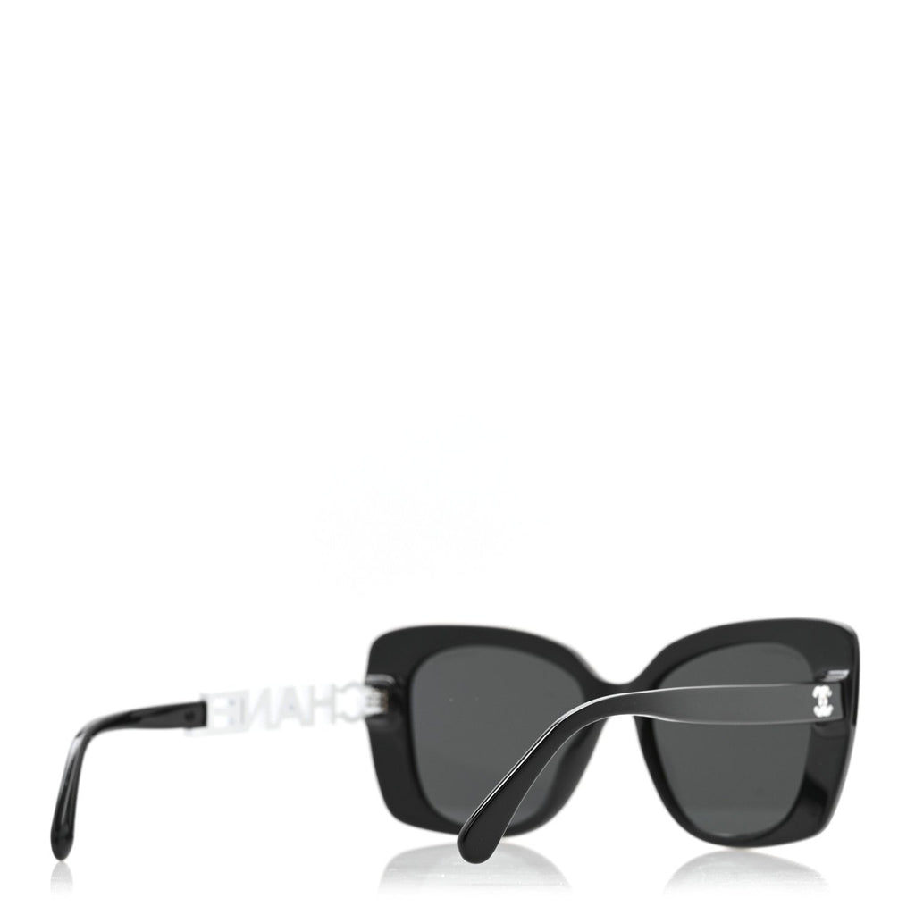 Acetate Strass Square Sunglasses 5422-B Black White