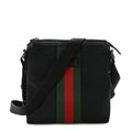 Gucci Techno Canvas Selleria Calfskin Web Small Flat Messenger Bag Black