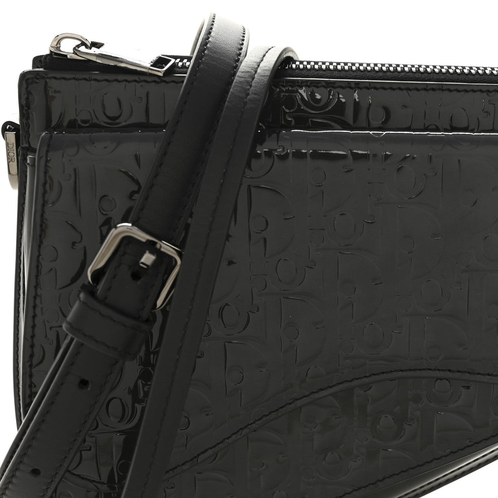 Christian Dior Patent Oblique Embossed Saddle Boxy Bag Black