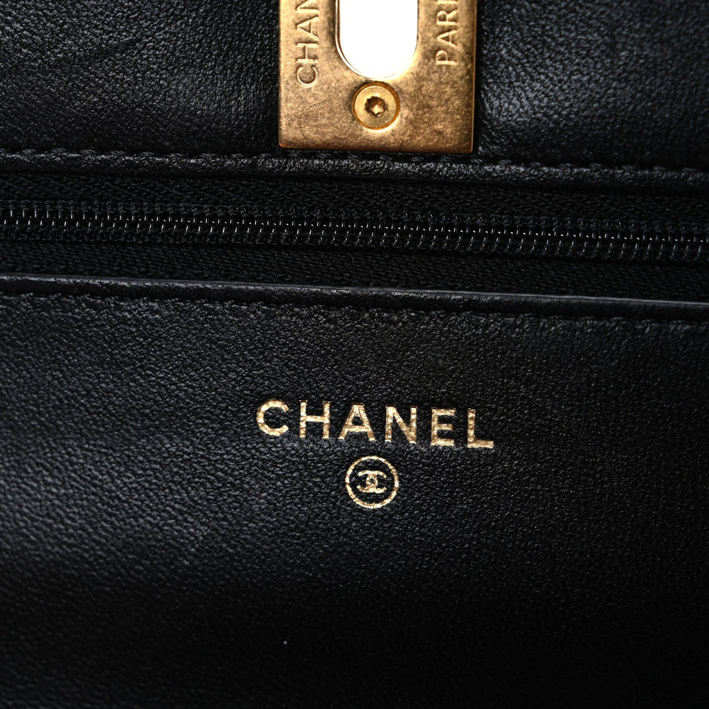 Chanel Lambskin Quilted Lion Motif Wallet On Chain WOC Black