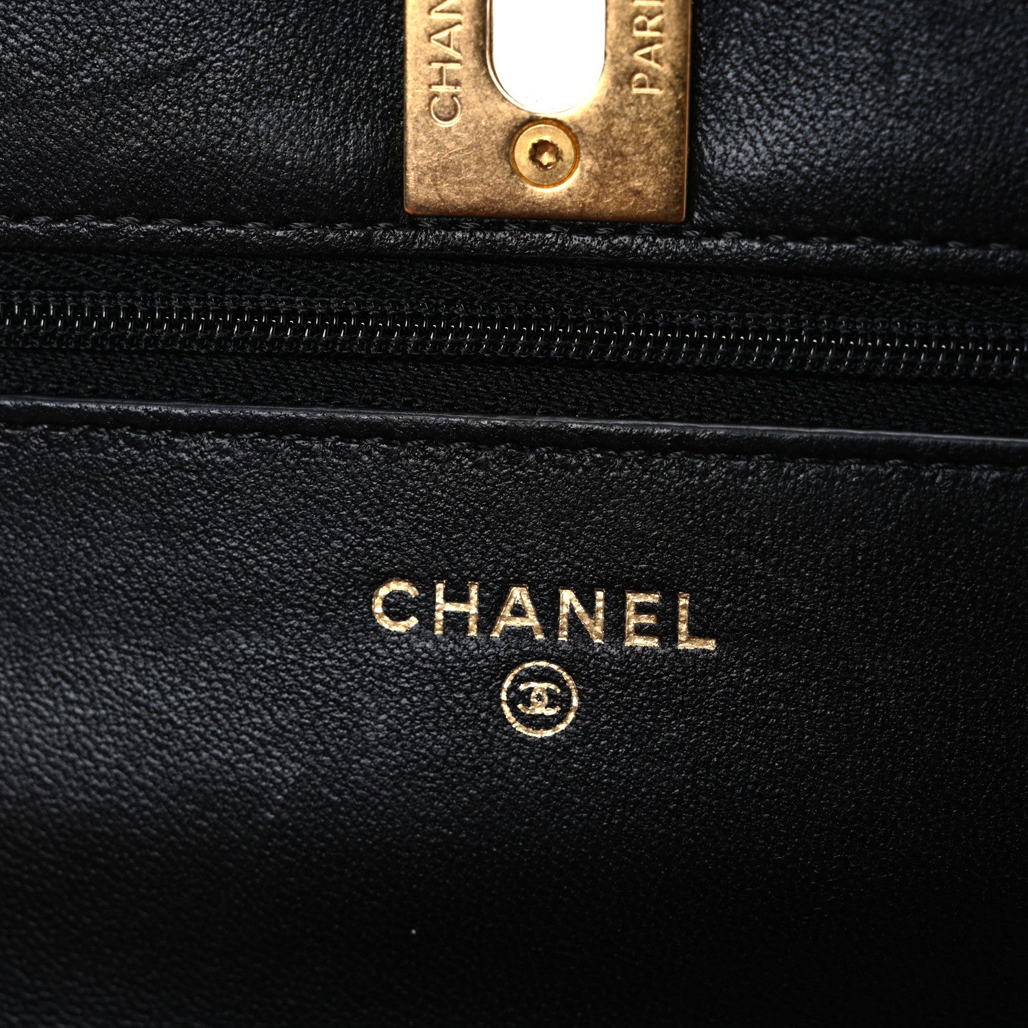 Chanel Lambskin Quilted Lion Motif Wallet On Chain WOC Black