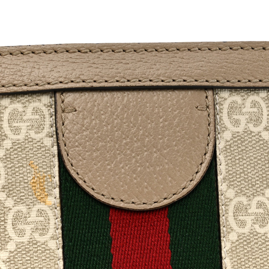 Gucci GG Supreme Monogram Textured Dollar Calfskin Web Medium Ophidia Shopping Tote Beige Mystic White Oatmeal