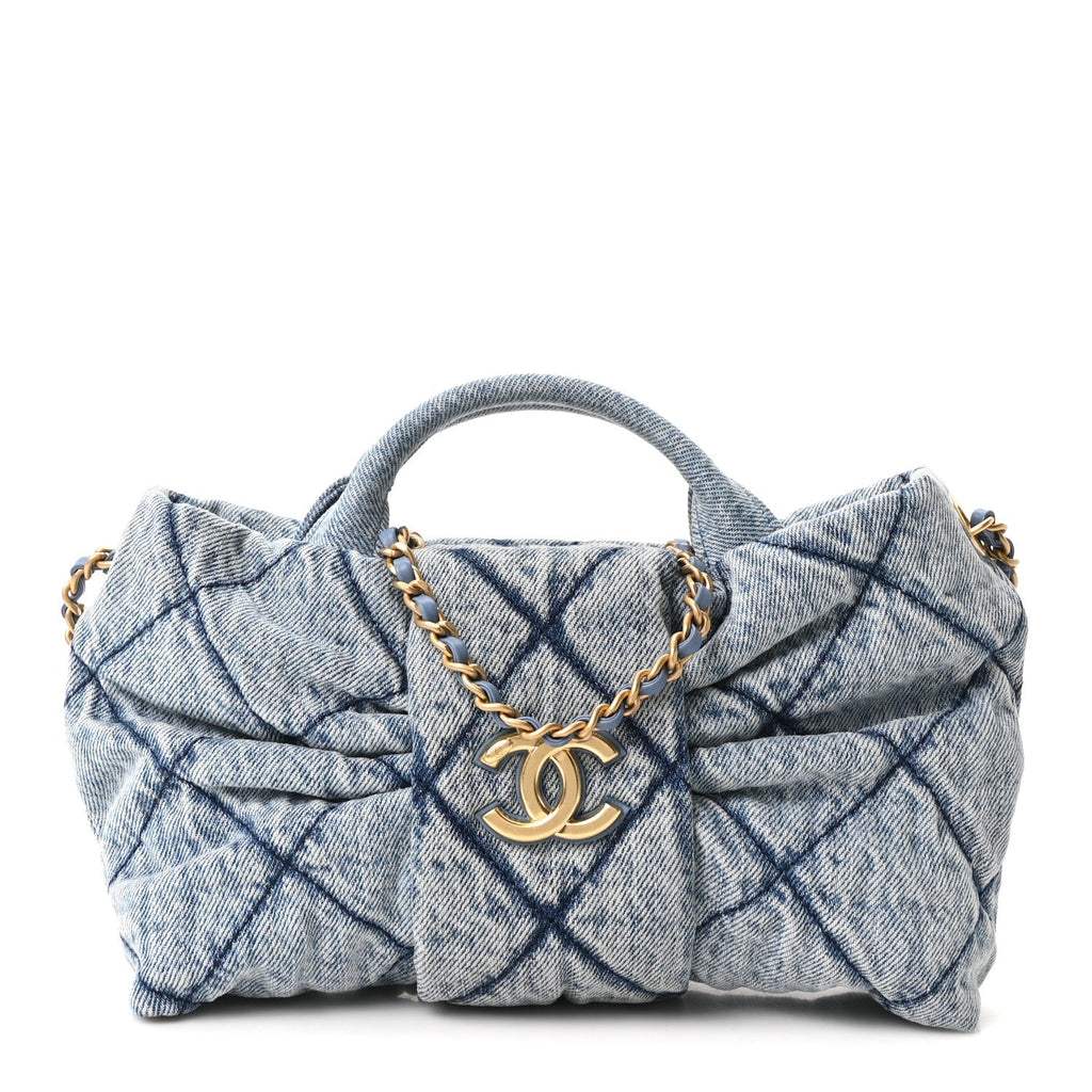 Chanel Washed Denim Quilted Mini Bow Bag Blue