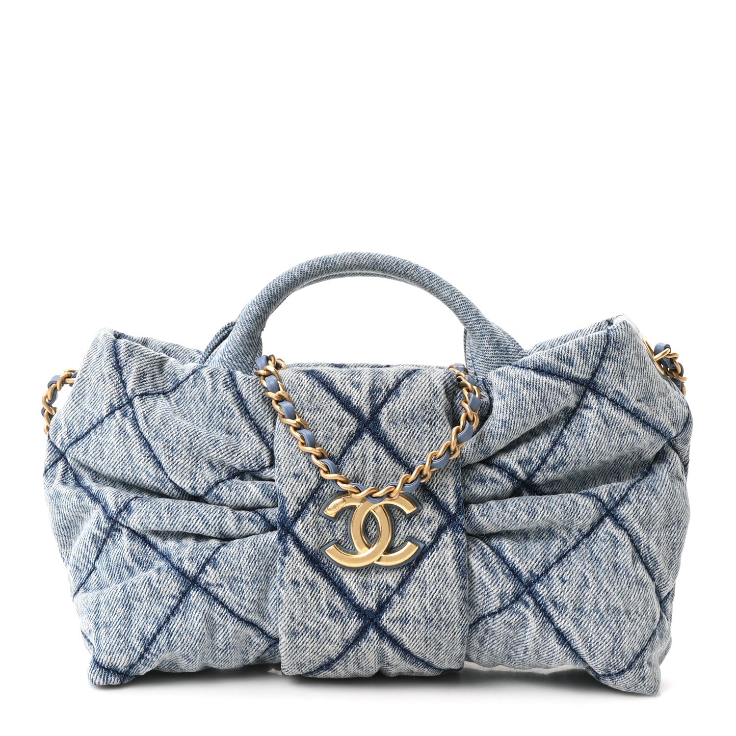 Chanel Washed Denim Quilted Mini Bow Bag Blue