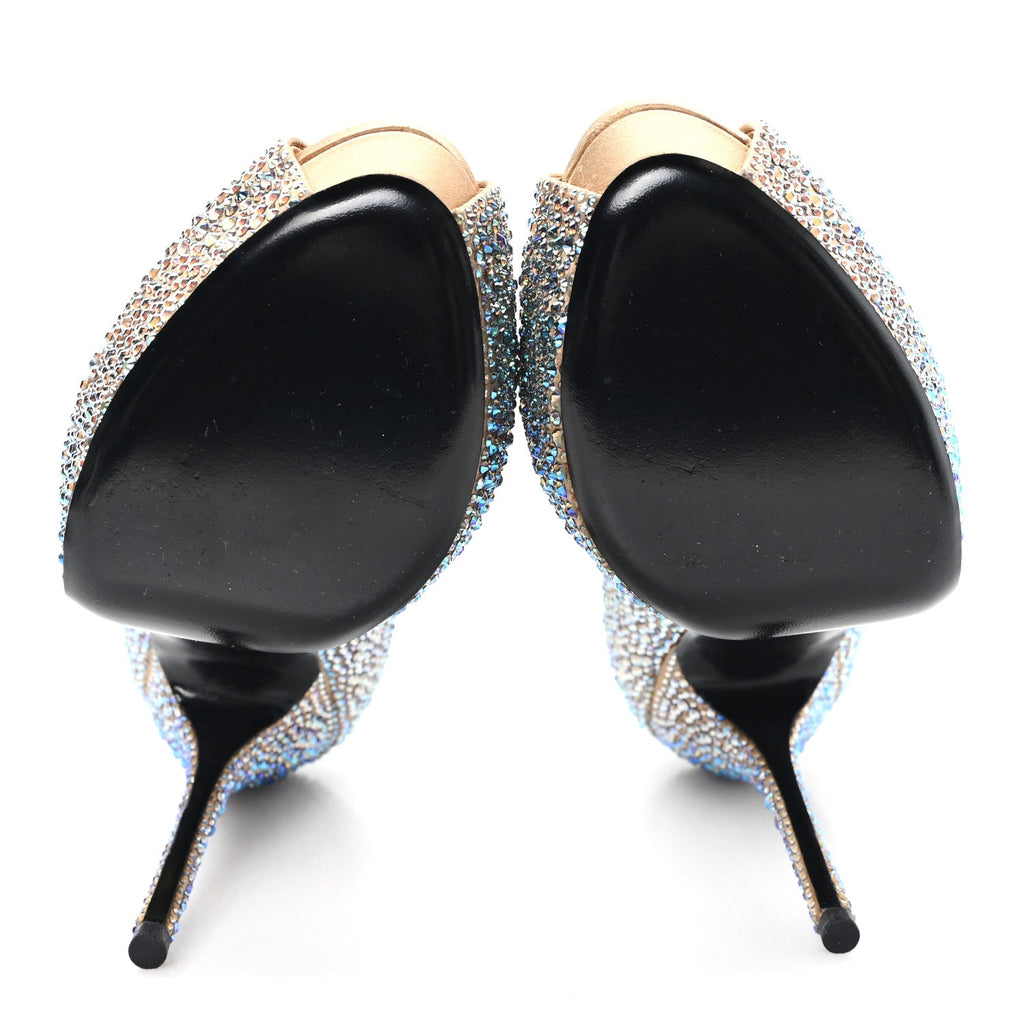 Gucci Satin Crystal Sofia Etoile Peep Toe Pumps 38 Blue