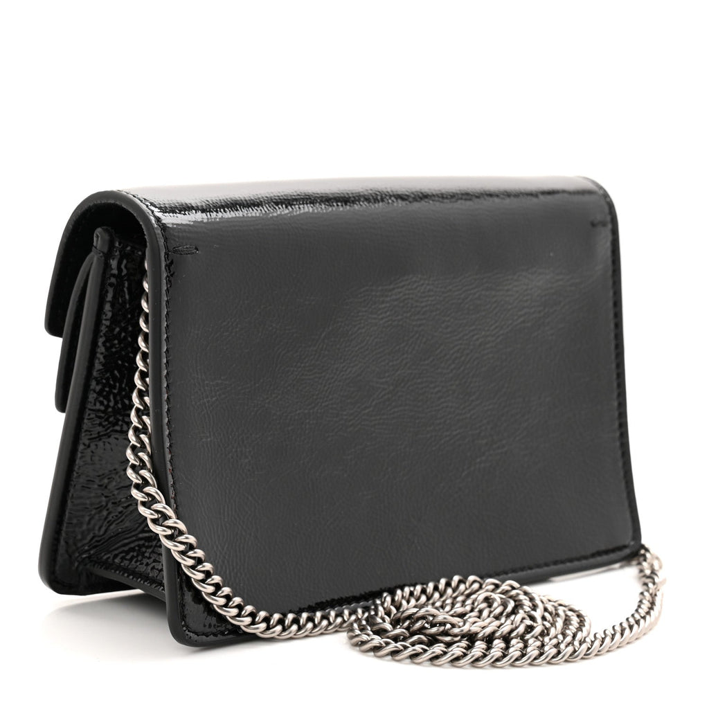 Gucci Crinkled Patent Super Mini Dionysus Shoulder Bag Black