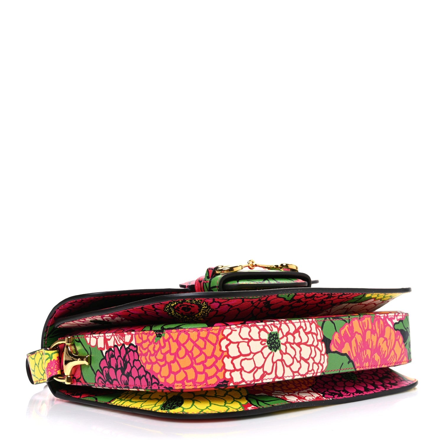 Gucci X KEN SCOTT Textured Calfskin Pomponica Print Horsebit 1955 Shoulder Bag Multicolor Fuxia Pompom