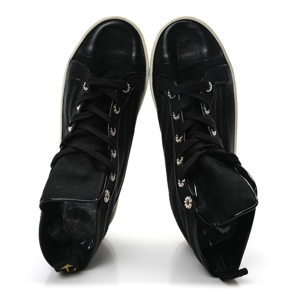 Fabric Lambskin Lace Up Cap Toe Sneakers 39.5 Black