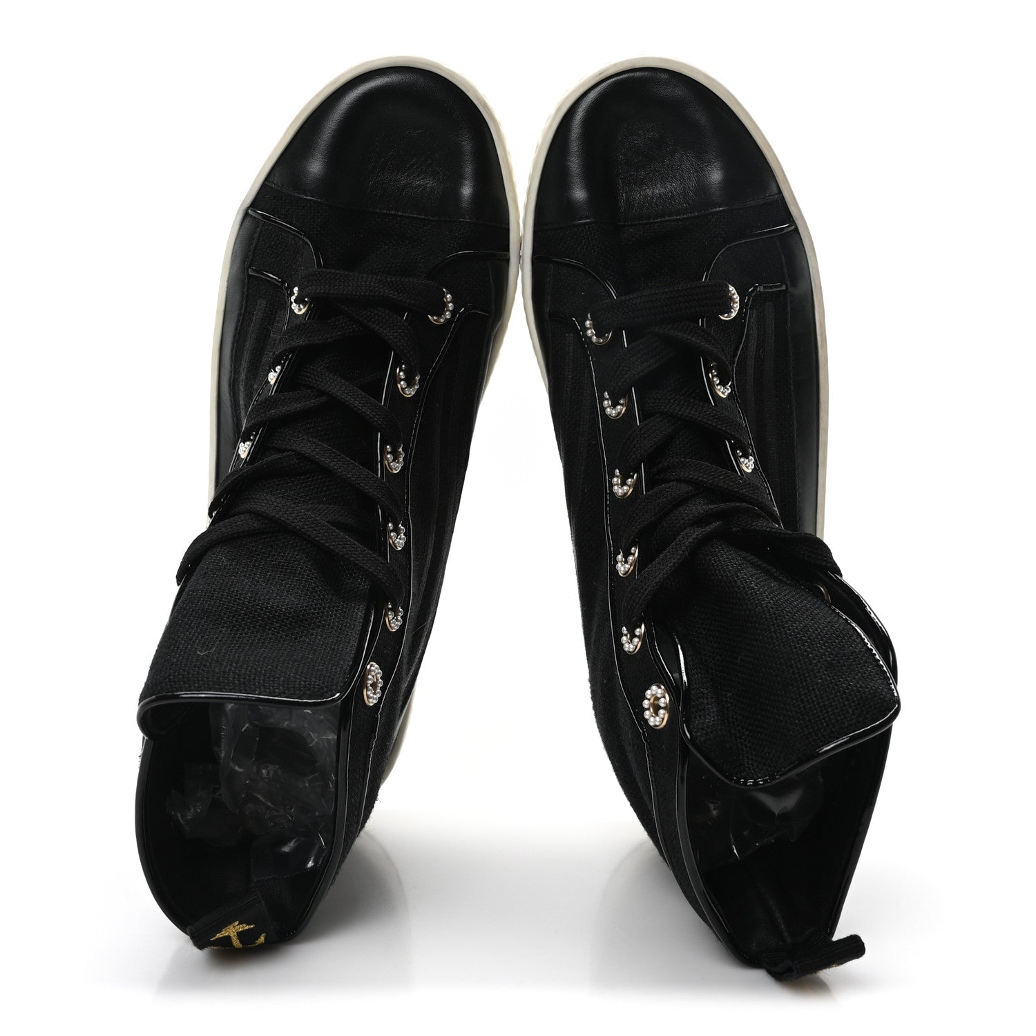 Fabric Lambskin Lace Up Cap Toe Sneakers 39.5 Black