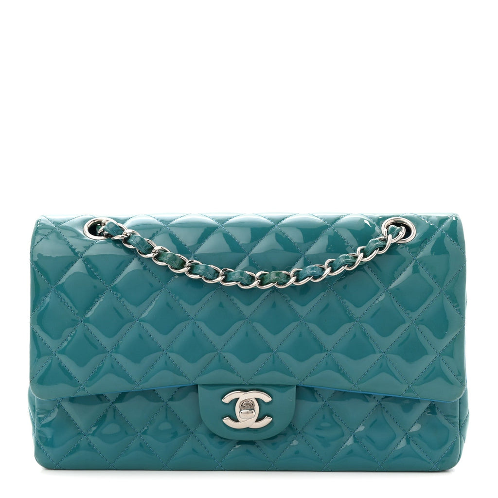 Chanel Patent Quilted Medium Double Flap Turquoise