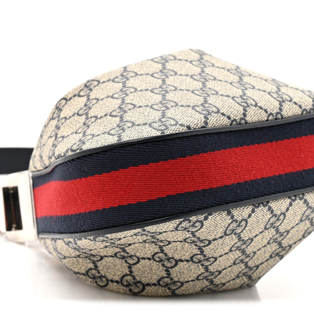 Gucci GG Supreme Monogram Textured Calfskin Web Small Attache Shoulder Bag Beige Blue