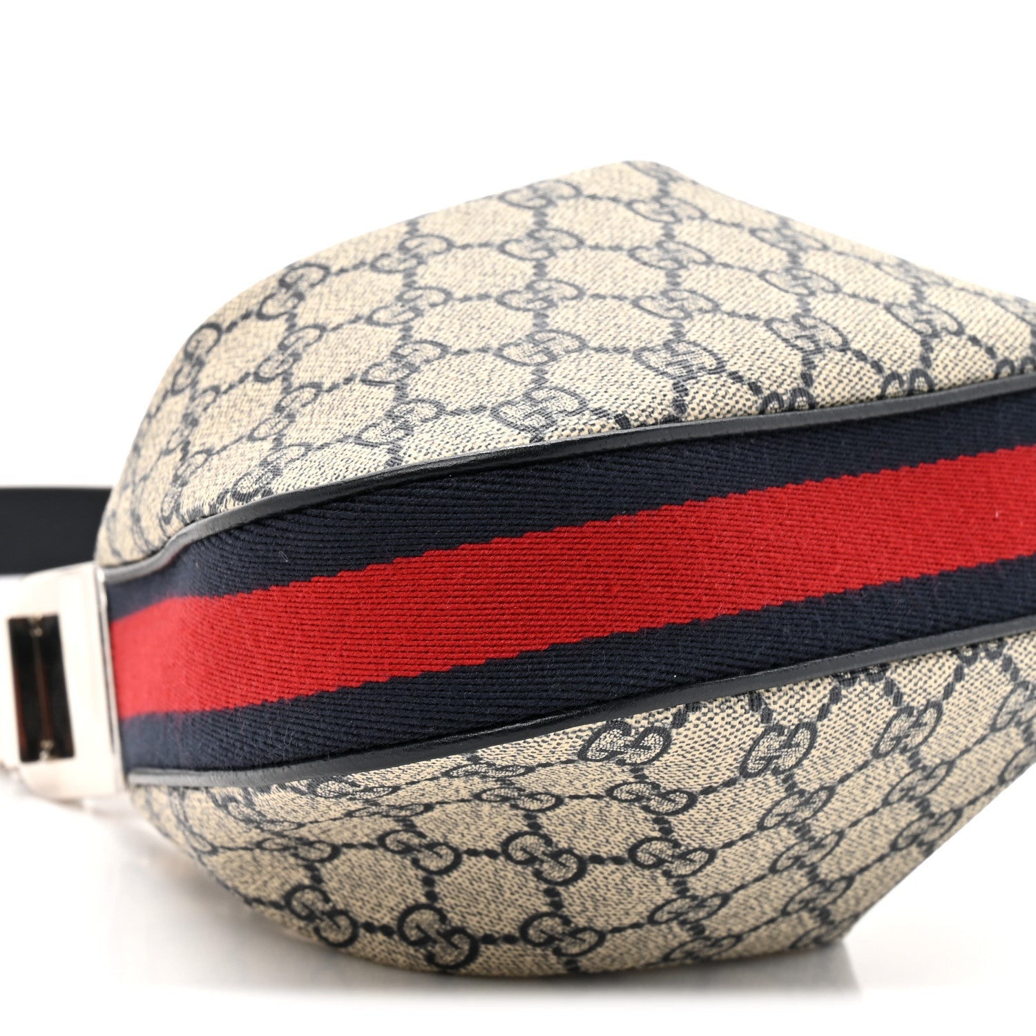 Gucci GG Supreme Monogram Textured Calfskin Web Small Attache Shoulder Bag Beige Blue