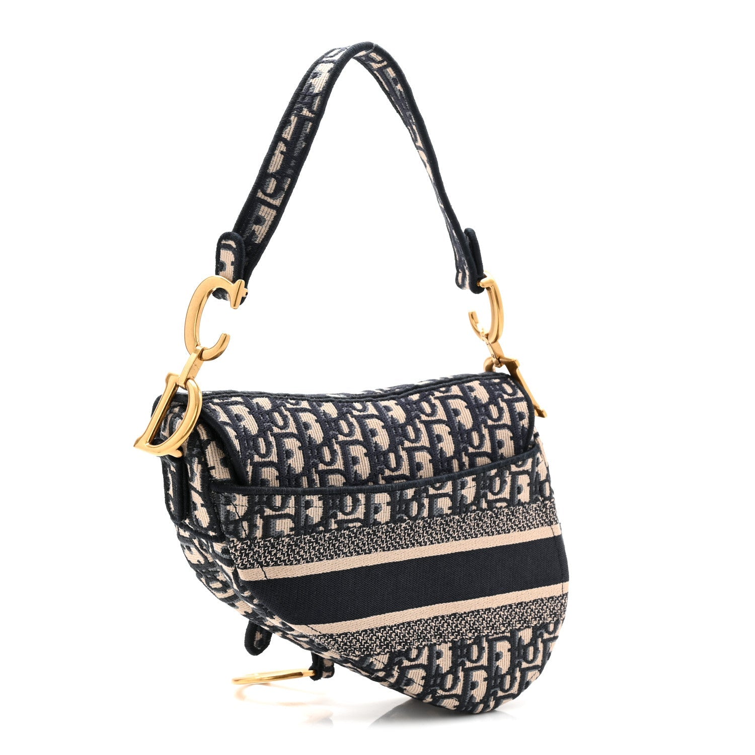 Christian Dior Oblique Embroidered Saddle Bag Blue