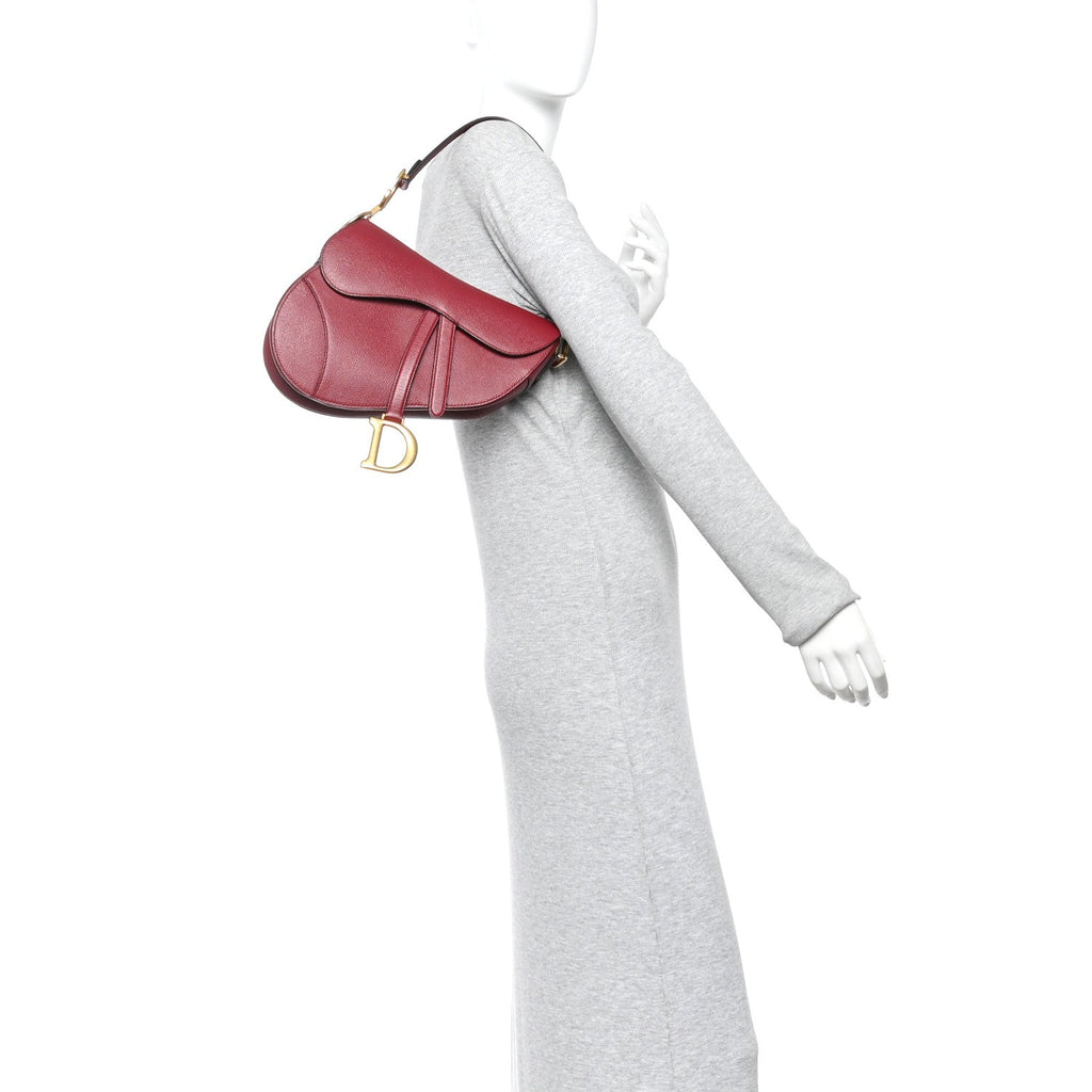 Christian Dior Grained Calfskin Saddle Bag Red