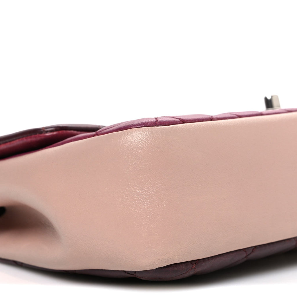 Chanel Lambskin Quilted Medium Tri-Color Flap Burgundy Dark Pink