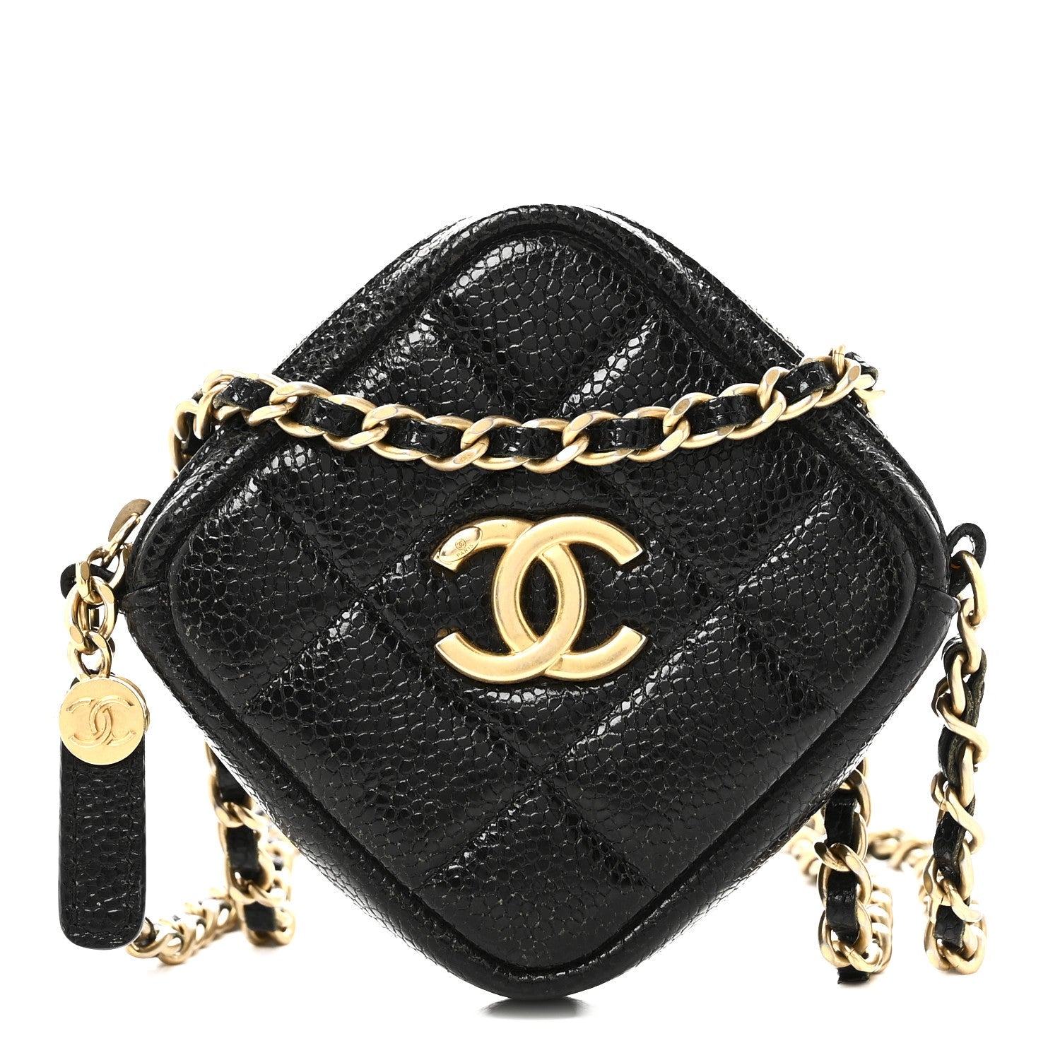 Caviar Quilted Diamond Clutch With Chain Black
