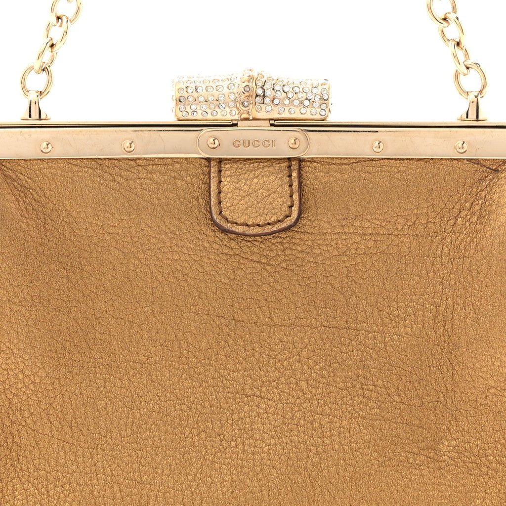 Gucci Metallic Grained Calfskin Crystal Frame Evening Bag Bronze