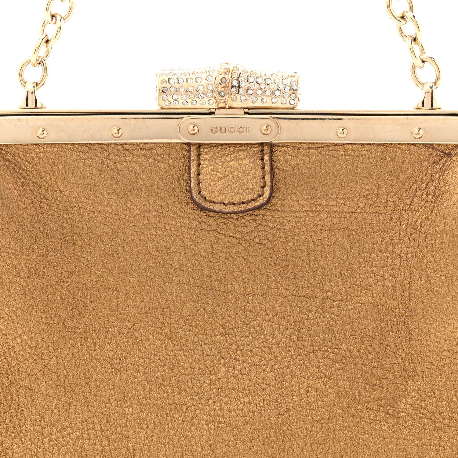 Gucci Metallic Grained Calfskin Crystal Frame Evening Bag Bronze