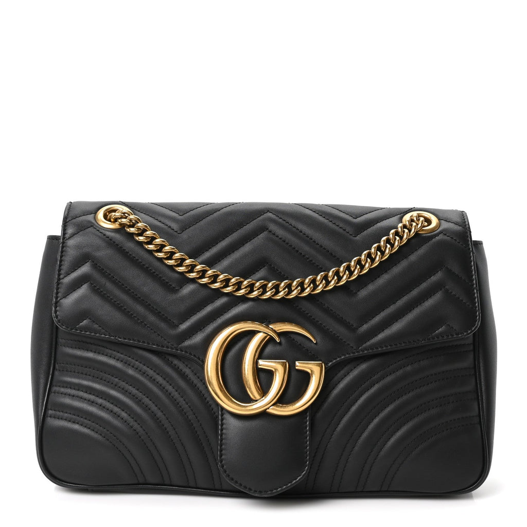 Gucci Calfskin Matelasse Medium GG Marmont Shoulder Bag Black